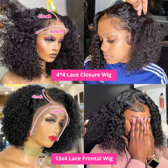 13x4 Short Curly Bob Wig Wet And Wavy Deep Wave Wig 200% Density Lace Front Human Hair Wigs For Women 4x4 Closure Short Bob Wigs